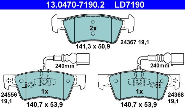 ATE 13.0470-7190.2 - Kit pastiglie freno, Freno a disco autozon.pro