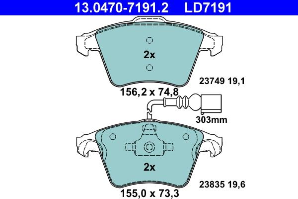 ATE 13.0470-7191.2 - Kit pastiglie freno, Freno a disco autozon.pro