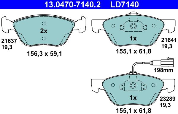 ATE 13.0470-7140.2 - Kit pastiglie freno, Freno a disco autozon.pro