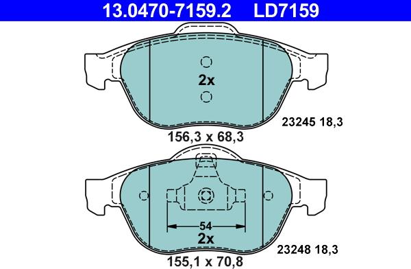 ATE 13.0470-7159.2 - Kit pastiglie freno, Freno a disco autozon.pro