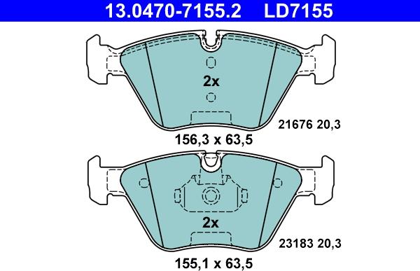 ATE 13.0470-7155.2 - Kit pastiglie freno, Freno a disco autozon.pro