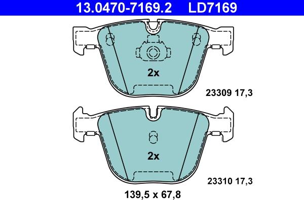 ATE 13.0470-7169.2 - Kit pastiglie freno, Freno a disco autozon.pro