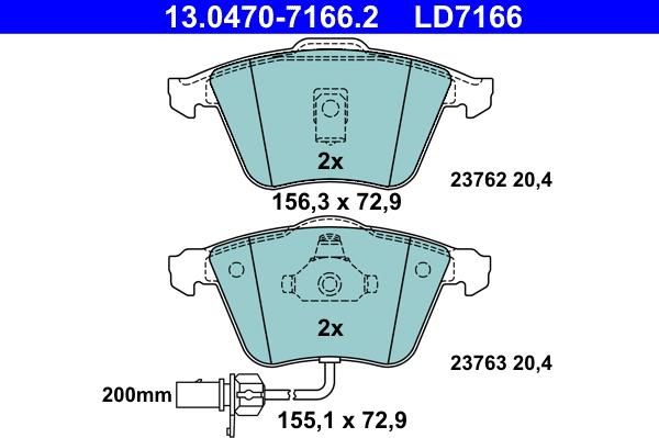 ATE 13.0470-7166.2 - Kit pastiglie freno, Freno a disco autozon.pro