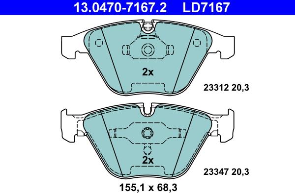 ATE 13.0470-7167.2 - Kit pastiglie freno, Freno a disco autozon.pro