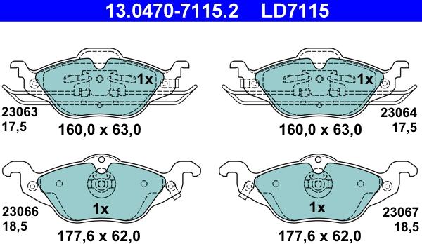 ATE 13.0470-7115.2 - Kit pastiglie freno, Freno a disco autozon.pro