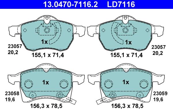 ATE 13.0470-7116.2 - Kit pastiglie freno, Freno a disco autozon.pro