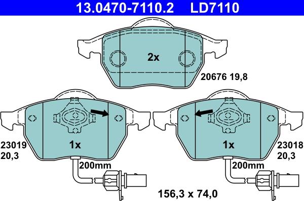 ATE 13.0470-7110.2 - Kit pastiglie freno, Freno a disco autozon.pro