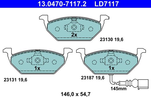 ATE 13.0470-7117.2 - Kit pastiglie freno, Freno a disco autozon.pro