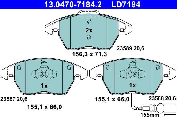 ATE 13.0470-7184.2 - Kit pastiglie freno, Freno a disco autozon.pro