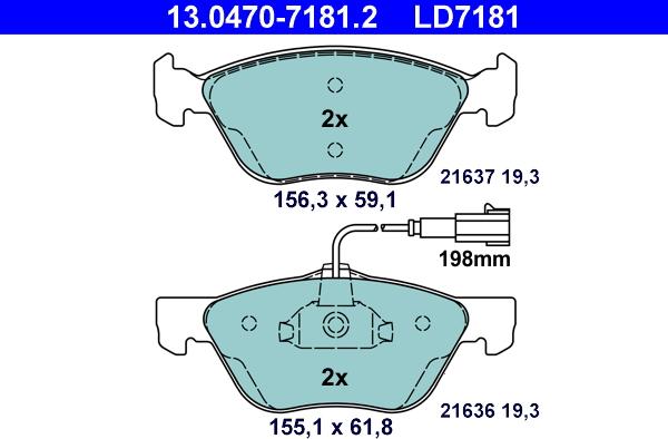 ATE 13.0470-7181.2 - Kit pastiglie freno, Freno a disco autozon.pro