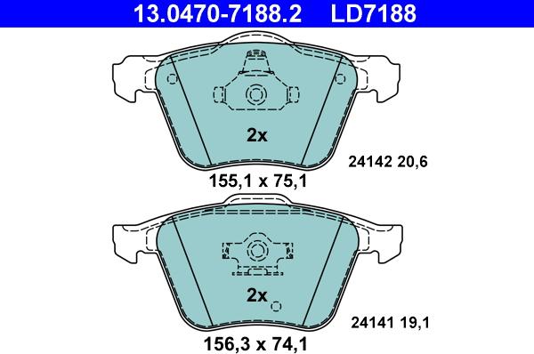 ATE 13.0470-7188.2 - Kit pastiglie freno, Freno a disco autozon.pro