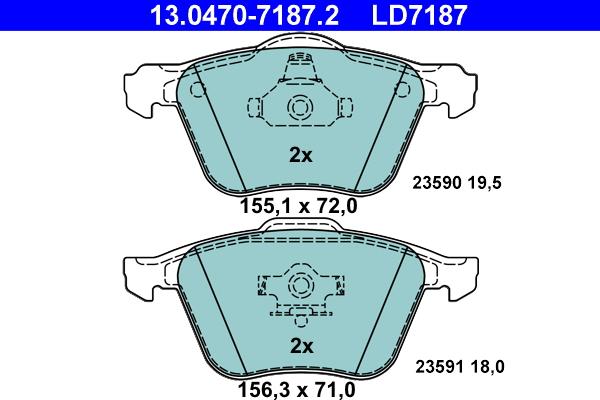 ATE 13.0470-7187.2 - Kit pastiglie freno, Freno a disco autozon.pro