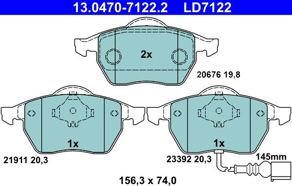 ATE 13.0470-7122.2 - Kit pastiglie freno, Freno a disco autozon.pro