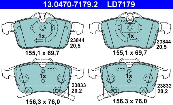 ATE 13.0470-7179.2 - Kit pastiglie freno, Freno a disco autozon.pro