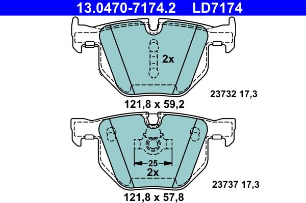 ATE 13.0470-7174.2 - Kit pastiglie freno, Freno a disco autozon.pro