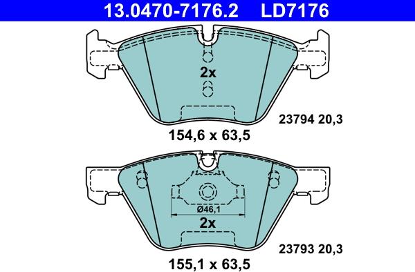 ATE 13.0470-7176.2 - Kit pastiglie freno, Freno a disco autozon.pro