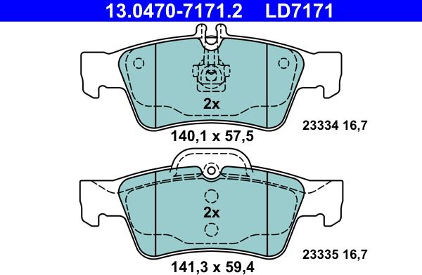 ATE 13.0470-7171.2 - Kit pastiglie freno, Freno a disco autozon.pro