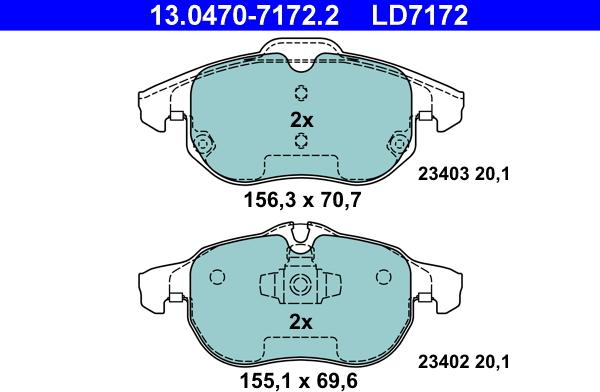 ATE 13.0470-7172.2 - Kit pastiglie freno, Freno a disco autozon.pro