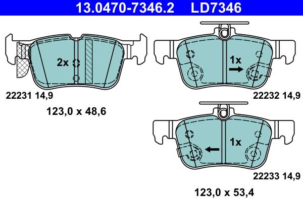 ATE 13.0470-7346.2 - Kit pastiglie freno, Freno a disco autozon.pro