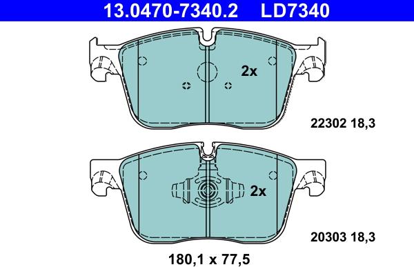 ATE 13.0470-7340.2 - Kit pastiglie freno, Freno a disco autozon.pro