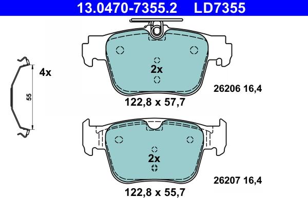 ATE 13.0470-7355.2 - Kit pastiglie freno, Freno a disco autozon.pro