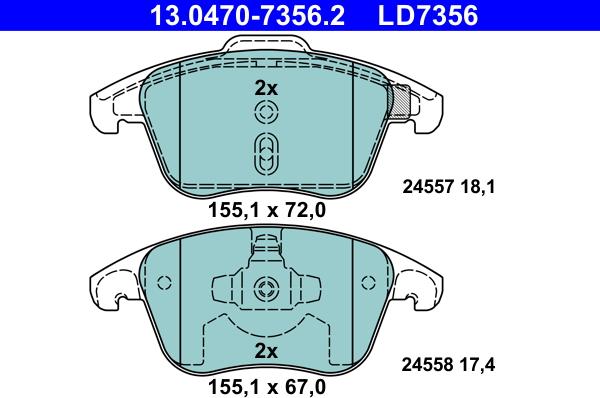 ATE 13.0470-7356.2 - Kit pastiglie freno, Freno a disco autozon.pro