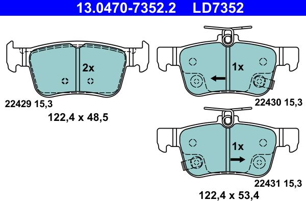 ATE 13.0470-7352.2 - Kit pastiglie freno, Freno a disco autozon.pro