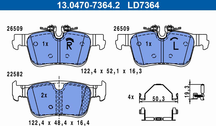 ATE 13.0470-7364.2 - Kit pastiglie freno, Freno a disco autozon.pro