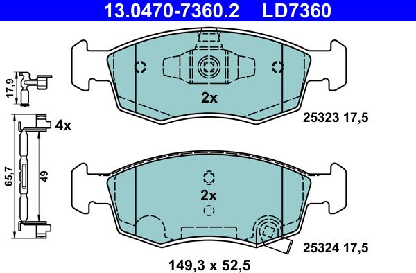 ATE 13.0470-7360.2 - Kit pastiglie freno, Freno a disco autozon.pro