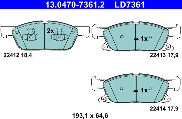 ATE 13.0470-7361.2 - Kit pastiglie freno, Freno a disco autozon.pro