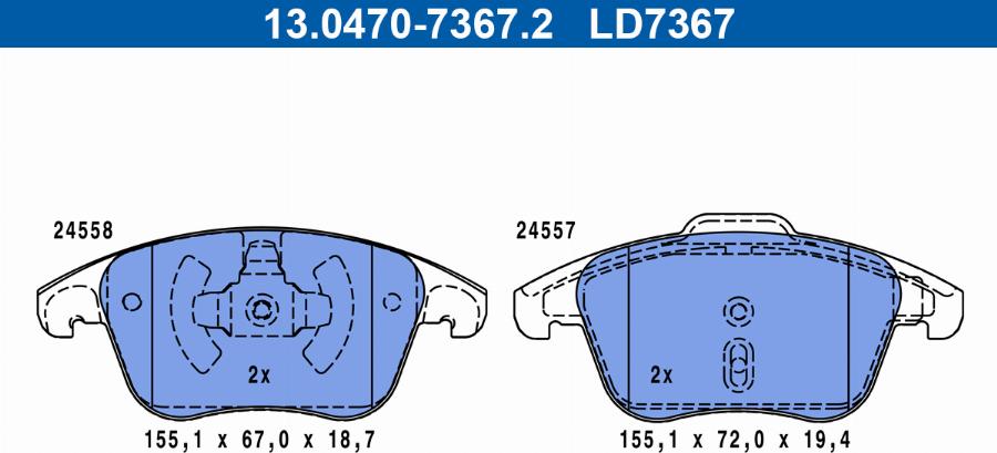 ATE 13.0470-7367.2 - Kit pastiglie freno, Freno a disco autozon.pro