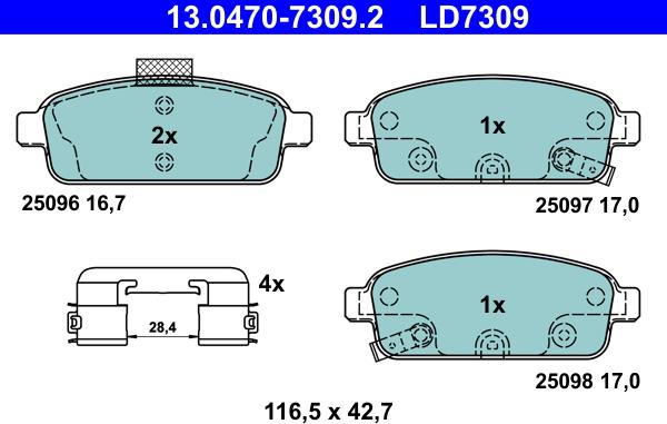 ATE 13.0470-7309.2 - Kit pastiglie freno, Freno a disco autozon.pro