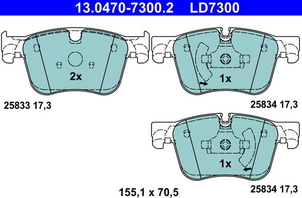 ATE 13.0470-7300.2 - Kit pastiglie freno, Freno a disco autozon.pro