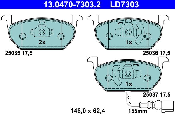 ATE 13.0470-7303.2 - Kit pastiglie freno, Freno a disco autozon.pro