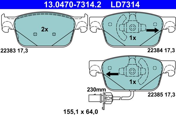 ATE 13.0470-7314.2 - Kit pastiglie freno, Freno a disco autozon.pro