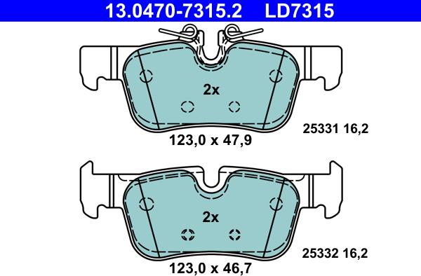 ATE 13.0470-7315.2 - Kit pastiglie freno, Freno a disco autozon.pro