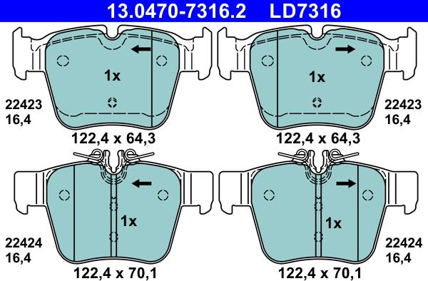 ATE 13.0470-7316.2 - Kit pastiglie freno, Freno a disco autozon.pro