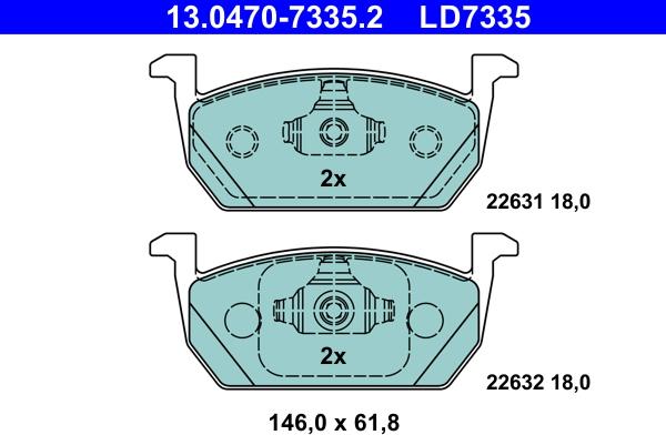 ATE 13.0470-7335.2 - Kit pastiglie freno, Freno a disco autozon.pro