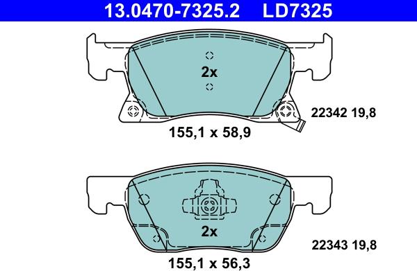 ATE 13.0470-7325.2 - Kit pastiglie freno, Freno a disco autozon.pro