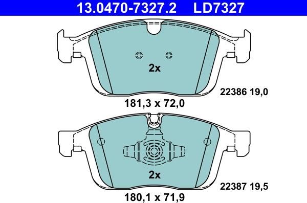 ATE 13.0470-7327.2 - Kit pastiglie freno, Freno a disco autozon.pro