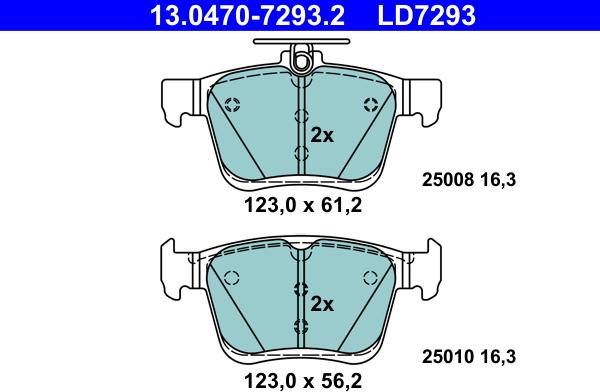 ATE 13.0470-7293.2 - Kit pastiglie freno, Freno a disco autozon.pro