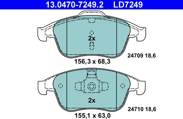 ATE 13.0470-7249.2 - Kit pastiglie freno, Freno a disco autozon.pro