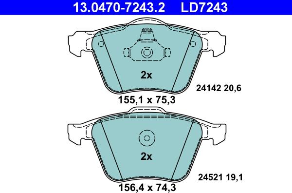 ATE 13.0470-7243.2 - Kit pastiglie freno, Freno a disco autozon.pro