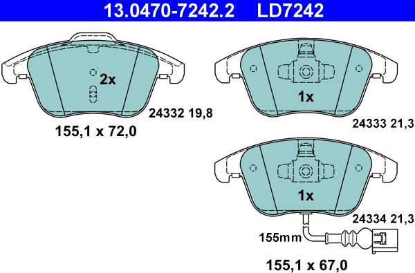 ATE 13.0470-7242.2 - Kit pastiglie freno, Freno a disco autozon.pro