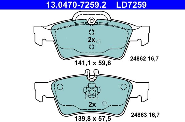 ATE 13.0470-7259.2 - Kit pastiglie freno, Freno a disco autozon.pro