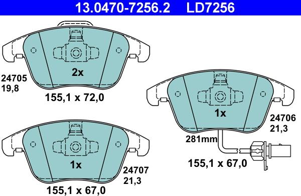 ATE 13.0470-7256.2 - Kit pastiglie freno, Freno a disco autozon.pro