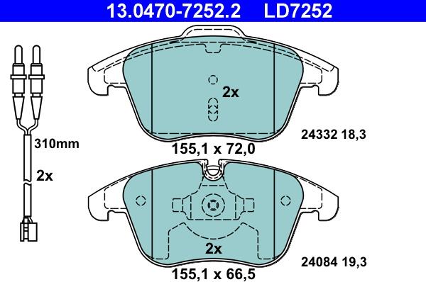 ATE 13.0470-7252.2 - Kit pastiglie freno, Freno a disco autozon.pro