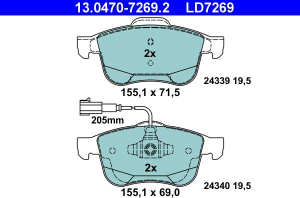 ATE 13.0470-7269.2 - Kit pastiglie freno, Freno a disco autozon.pro