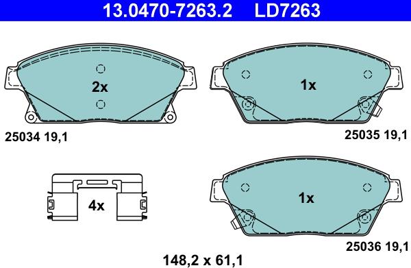 ATE 13.0470-7263.2 - Kit pastiglie freno, Freno a disco autozon.pro