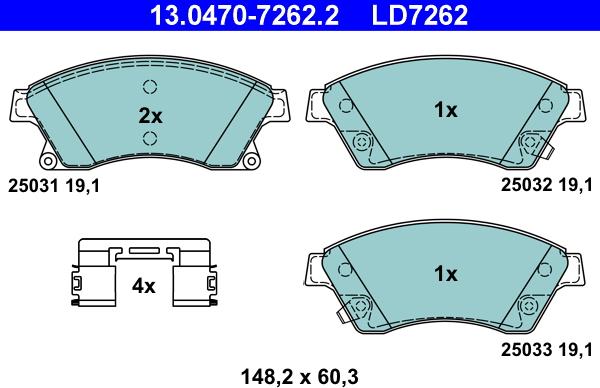 ATE 13.0470-7262.2 - Kit pastiglie freno, Freno a disco autozon.pro